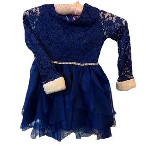 New Dollie&me blue lace and fur trimmed dress Sz 4/5. So cute!  Lined
